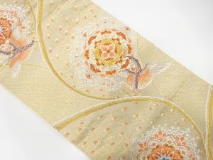 流水に孔雀・華紋模様織出し袋帯